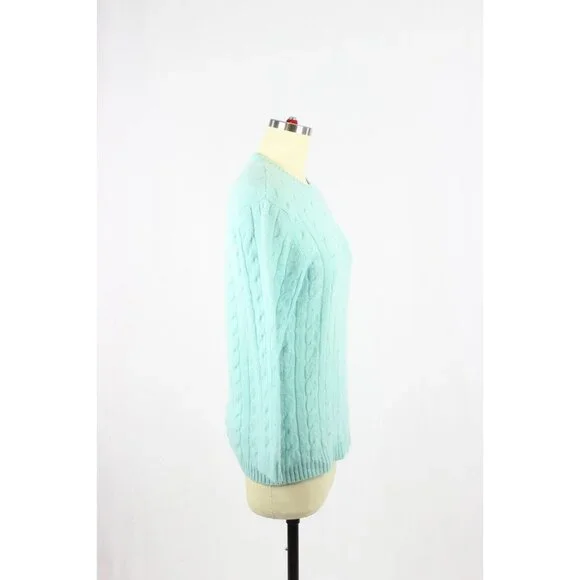 LILLY PULITZER Turquoise 100% Cashmere Cable Knit Crew Neck Sweater, Size S - Picture 2 of 11